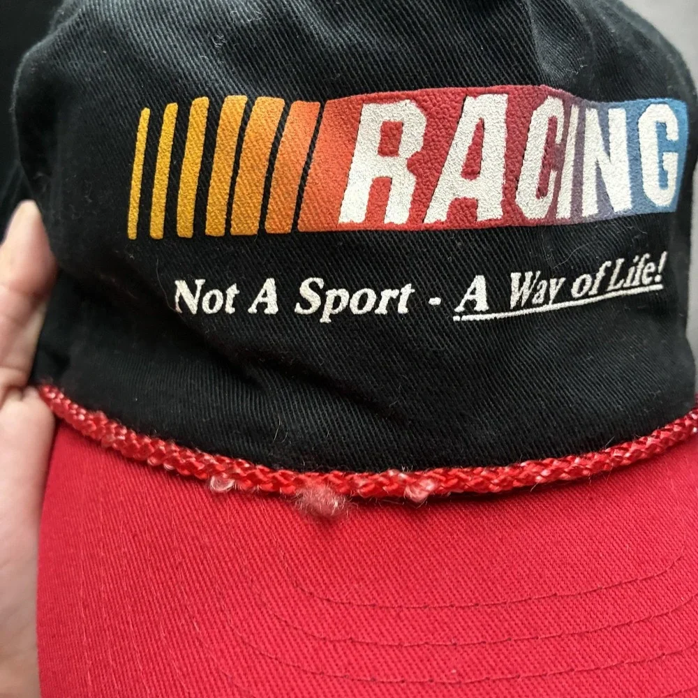 Vintage 90s Racing Hat Cap‎ Snap Back Black Red Rope Not A Sport Way Of Life!